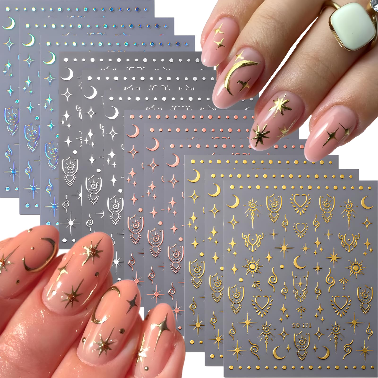 Moon rod nail parts Set 8P ♥︎·₊ Nail Parts, Set of 60, 3D, 3D, Stars, Butterfly, Moon, Colorful